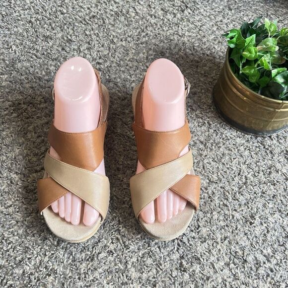 Dansko Lindy Brown Leather Criss Cross Strap Sandals Slingback 37 US 6.5-7 - Picture 2 of 11